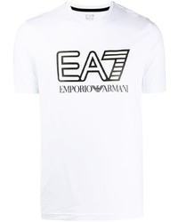 Мужская бело-черная футболка с круглым вырезом с принтом от Ea7 Emporio Armani