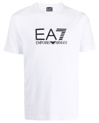 Мужская бело-черная футболка с круглым вырезом с принтом от Ea7 Emporio Armani