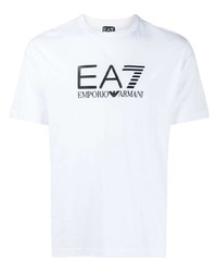 Мужская бело-черная футболка с круглым вырезом с принтом от Ea7 Emporio Armani