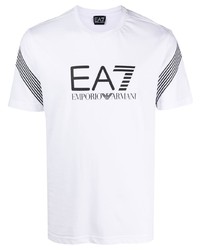 Мужская бело-черная футболка с круглым вырезом с принтом от Ea7 Emporio Armani