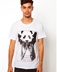 Мужская бело-черная футболка с круглым вырезом с принтом от Eleven Paris