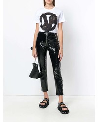 Женская бело-черная футболка с круглым вырезом с принтом от Versace Jeans