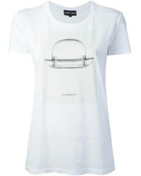 Женская бело-черная футболка с круглым вырезом с принтом от Emporio Armani