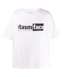 Мужская бело-черная футболка с круглым вырезом с принтом от Facetasm