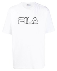 Мужская бело-черная футболка с круглым вырезом с принтом от Fila