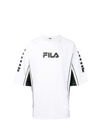 Мужская бело-черная футболка с круглым вырезом с принтом от Fila