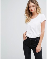 Женская бело-черная футболка с круглым вырезом с принтом от French Connection