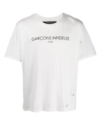 Мужская бело-черная футболка с круглым вырезом с принтом от Garcons Infideles
