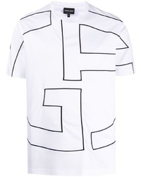 Мужская бело-черная футболка с круглым вырезом с принтом от Giorgio Armani
