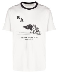 Мужская бело-черная футболка с круглым вырезом с принтом от Golden Goose