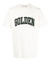 Мужская бело-черная футболка с круглым вырезом с принтом от Golden Goose