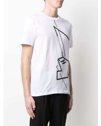 Мужская бело-черная футболка с круглым вырезом с принтом от Les Hommes