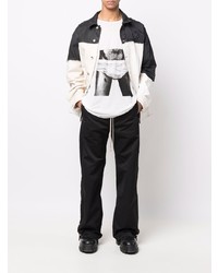 Мужская бело-черная футболка с круглым вырезом с принтом от Rick Owens