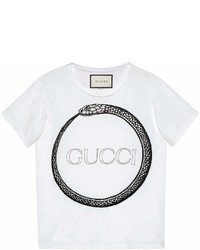Мужская бело-черная футболка с круглым вырезом с принтом от Gucci