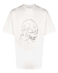 Мужская бело-черная футболка с круглым вырезом с принтом от Han Kjobenhavn