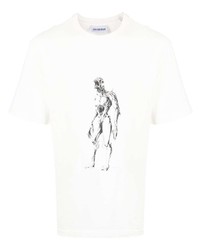Мужская бело-черная футболка с круглым вырезом с принтом от Han Kjobenhavn