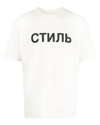 Мужская бело-черная футболка с круглым вырезом с принтом от Heron Preston