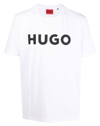 Мужская бело-черная футболка с круглым вырезом с принтом от Hugo