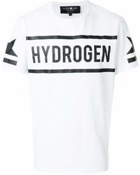 Мужская бело-черная футболка с круглым вырезом с принтом от Hydrogen