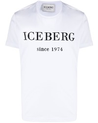 Мужская бело-черная футболка с круглым вырезом с принтом от Iceberg