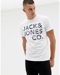 Мужская бело-черная футболка с круглым вырезом с принтом от Jack & Jones