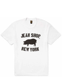 Мужская бело-черная футболка с круглым вырезом с принтом от Jean Shop