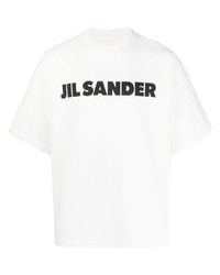 Мужская бело-черная футболка с круглым вырезом с принтом от Jil Sander