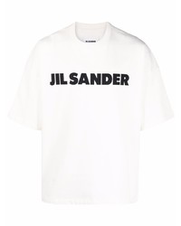 Мужская бело-черная футболка с круглым вырезом с принтом от Jil Sander