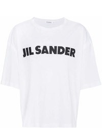 Мужская бело-черная футболка с круглым вырезом с принтом от Jil Sander