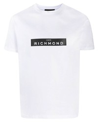 Мужская бело-черная футболка с круглым вырезом с принтом от John Richmond