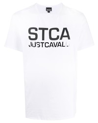 Мужская бело-черная футболка с круглым вырезом с принтом от Just Cavalli