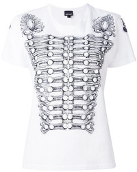 Женская бело-черная футболка с круглым вырезом с принтом от Just Cavalli