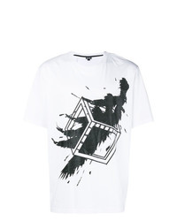Мужская бело-черная футболка с круглым вырезом с принтом от Just Cavalli