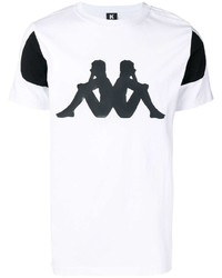 Мужская бело-черная футболка с круглым вырезом с принтом от Kappa Kontroll