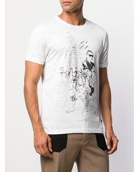 Мужская бело-черная футболка с круглым вырезом с принтом от Fendi