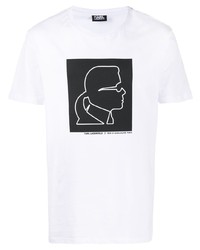 Мужская бело-черная футболка с круглым вырезом с принтом от Karl Lagerfeld