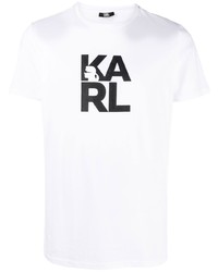 Мужская бело-черная футболка с круглым вырезом с принтом от Karl Lagerfeld