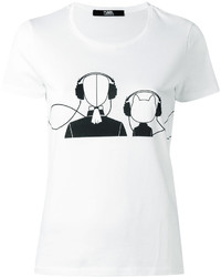 Женская бело-черная футболка с круглым вырезом с принтом от Karl Lagerfeld