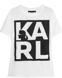 Женская бело-черная футболка с круглым вырезом с принтом от Karl Lagerfeld