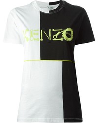 Женская бело-черная футболка с круглым вырезом с принтом от Kenzo