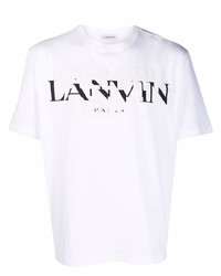 Мужская бело-черная футболка с круглым вырезом с принтом от Lanvin