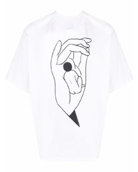 Мужская бело-черная футболка с круглым вырезом с принтом от Lemaire