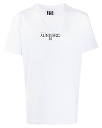 Мужская бело-черная футболка с круглым вырезом с принтом от Les Hommes Urban