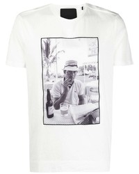 Мужская бело-черная футболка с круглым вырезом с принтом от Limitato