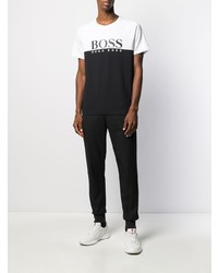 Мужская бело-черная футболка с круглым вырезом с принтом от BOSS HUGO BOSS