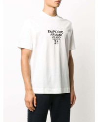 Мужская бело-черная футболка с круглым вырезом с принтом от Emporio Armani