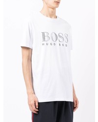 Мужская бело-черная футболка с круглым вырезом с принтом от BOSS