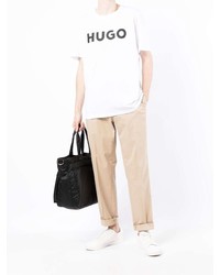 Мужская бело-черная футболка с круглым вырезом с принтом от Hugo
