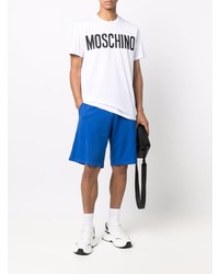 Мужская бело-черная футболка с круглым вырезом с принтом от Moschino