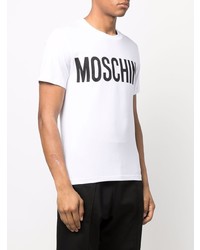 Мужская бело-черная футболка с круглым вырезом с принтом от Moschino